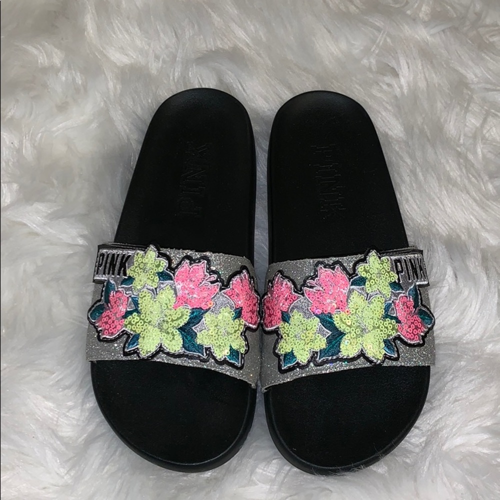 Pink sequin slides